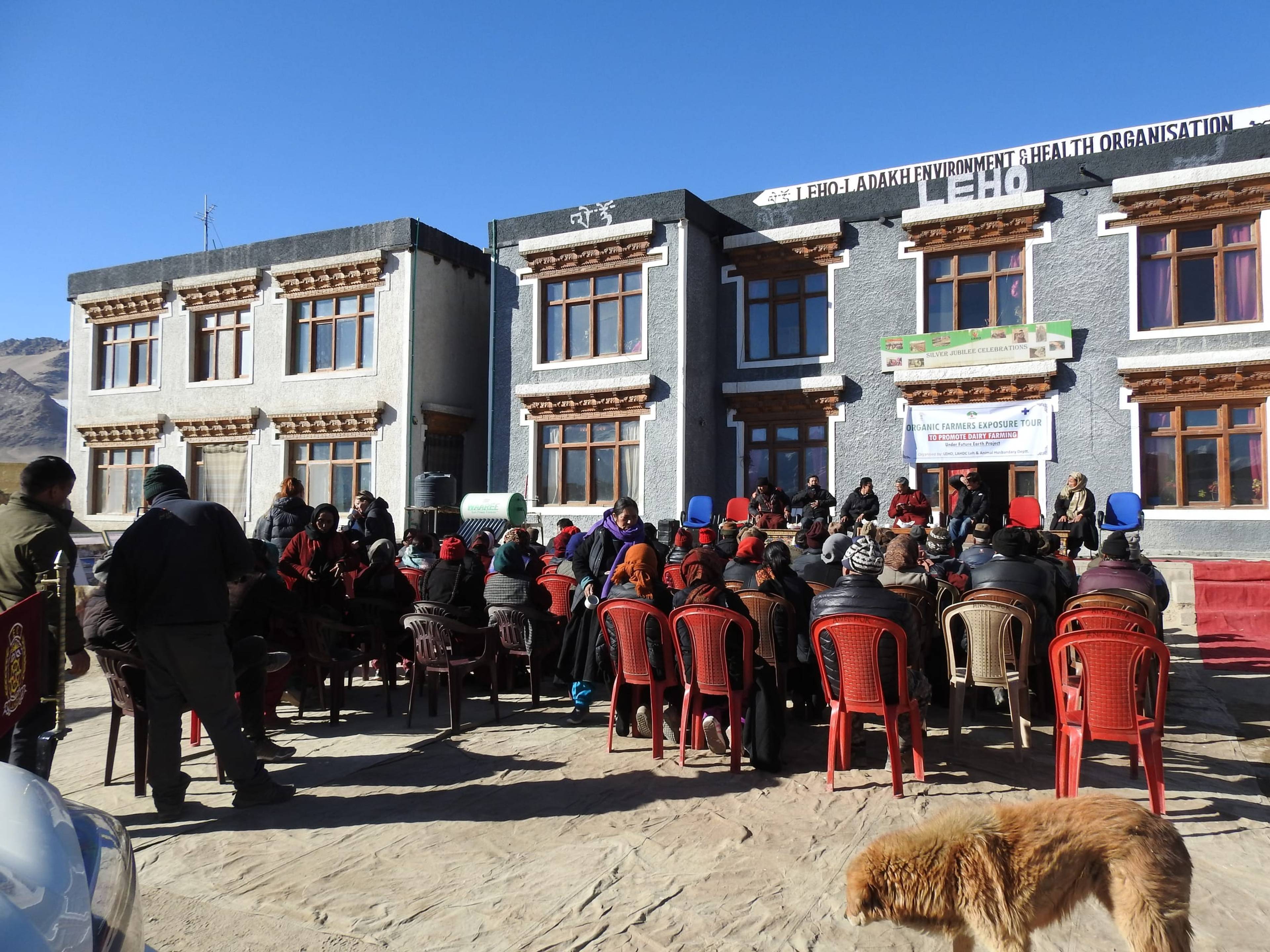 Farmers gather at the LEHO office in Leh for an Organic Farmers Exposure Tour promoting dairy farming, organized jointly by LEHO, LAHDC Leh, and the Animal Husbandry Department under the Future Earth Project.