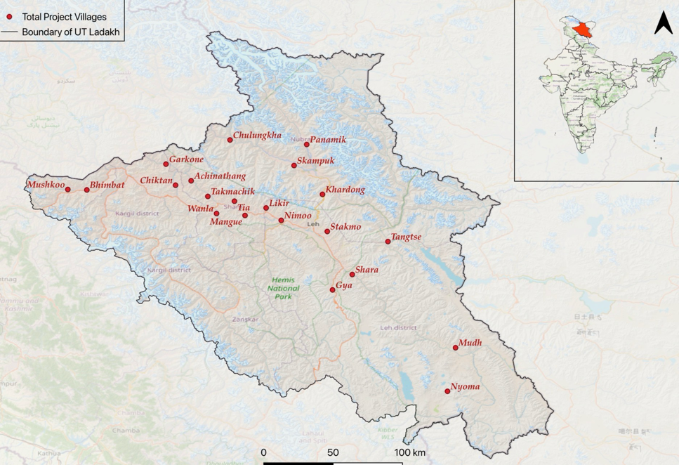Map of the 21 project villages across Ladakh