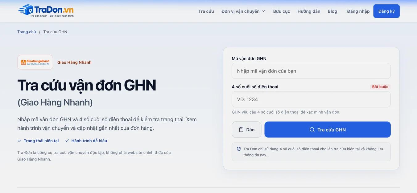Hướng dẫn cách tra cứu vận đơn GHN trên Tra Đơn