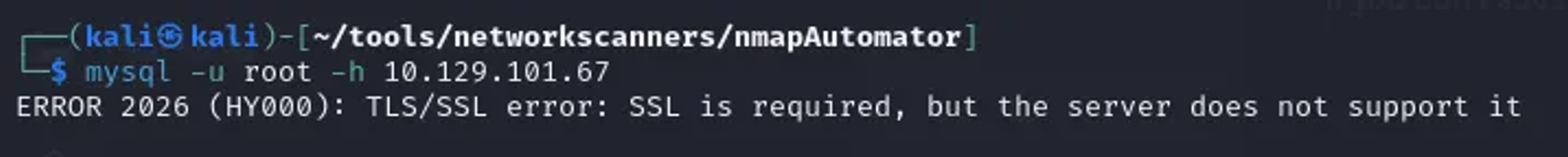 This error indicates that your MySQL client is trying to establish a secure SSL/TLS connection, but the target MariaDB server doesn’t support SSL. You need to disable SSL for the connection.