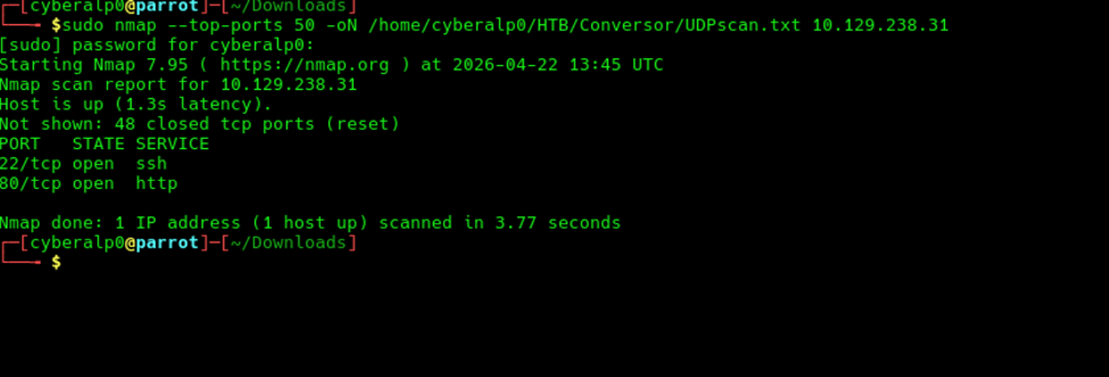 Preforming the UDP scan on the target