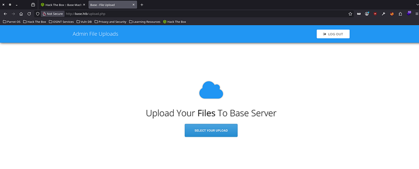 The upload PHP page where the admin is able to upload all the files.