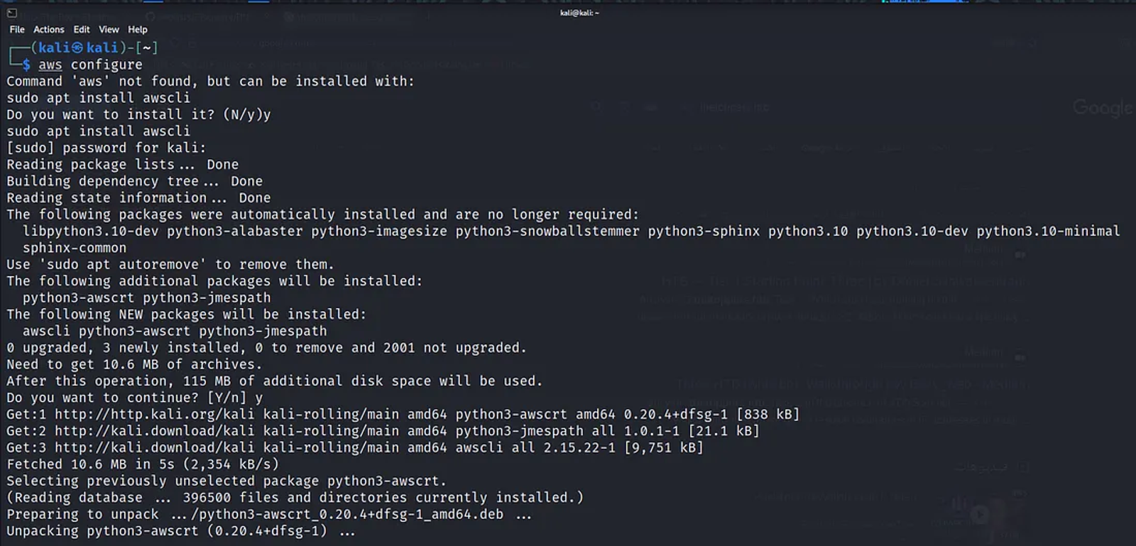 Installing the awscli as it wasn’t found