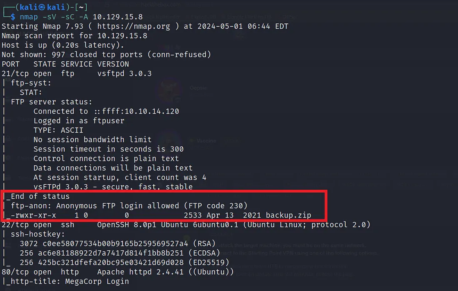 Scanning the target using Nmap and gaining more information about the ability to exploit a service