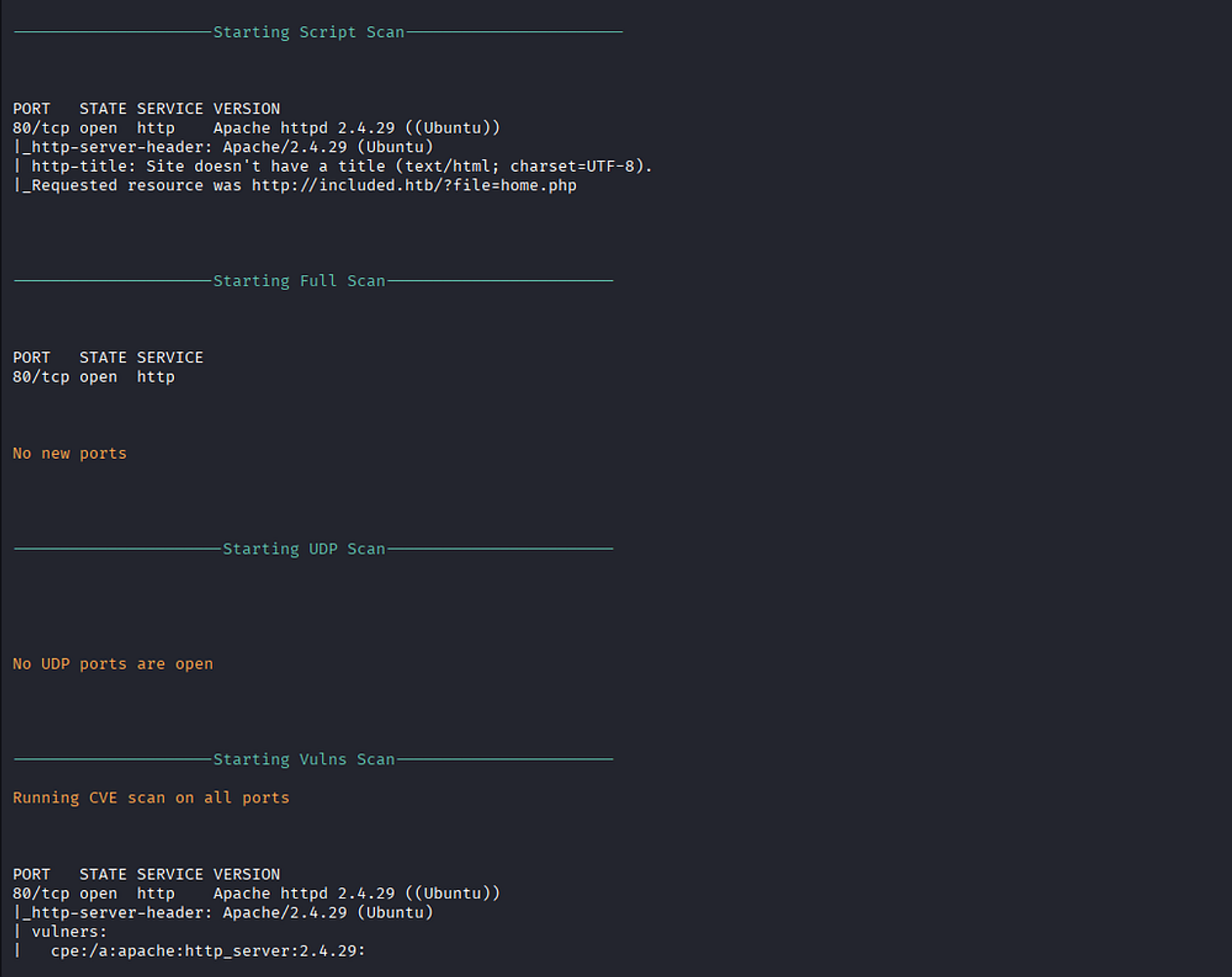 Scanning the target using the nmapautomator