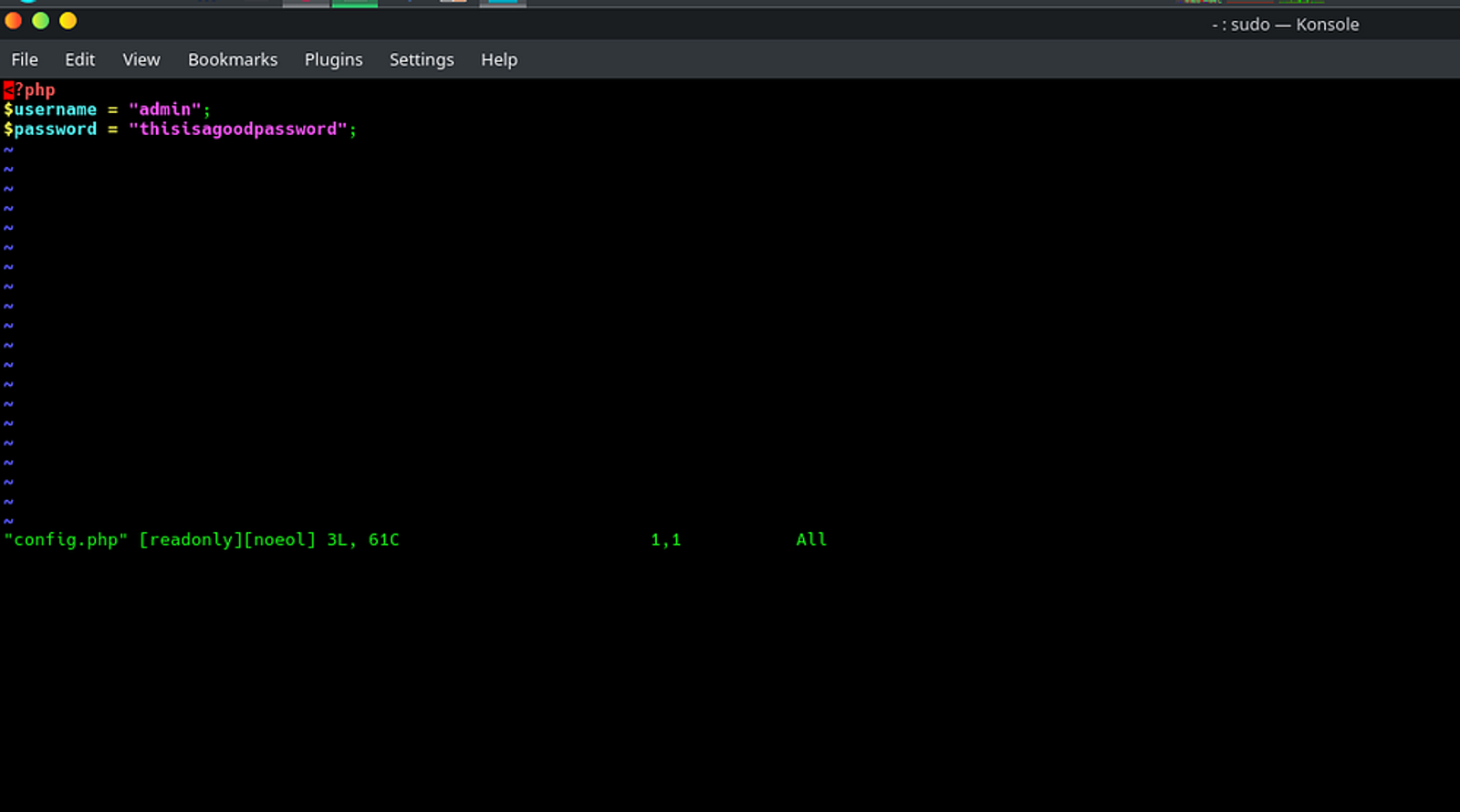 The config.php file stores the username and the password.
