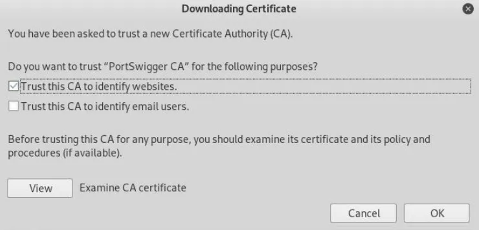 Trust the CA certificate to identify the websites
