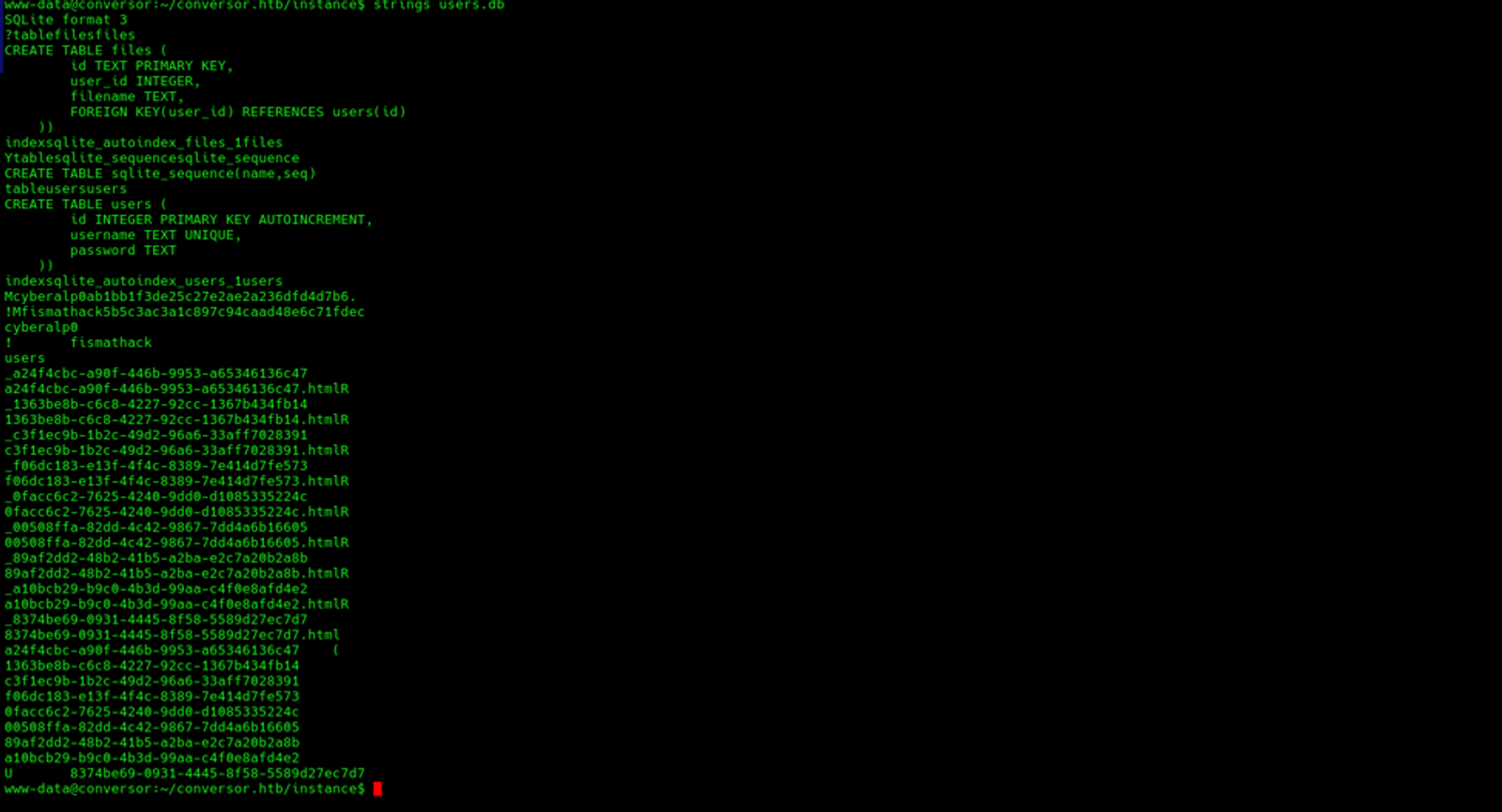 Viewing the content of the users.db file in a human readable format.
