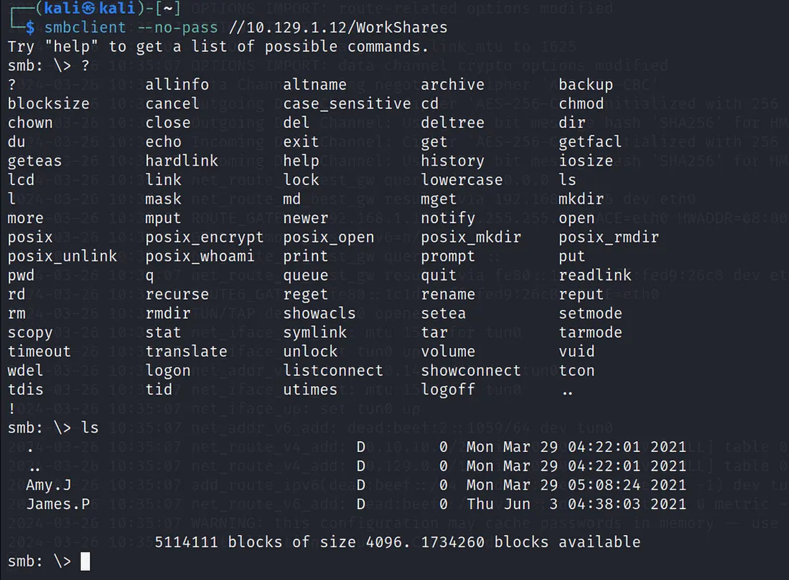 Having access to the server through the WorkShare Directory, and listing its contents.