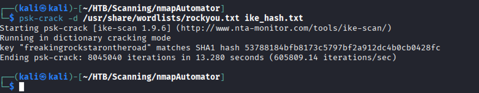 Cracking the hash online using the psk-crack tool.