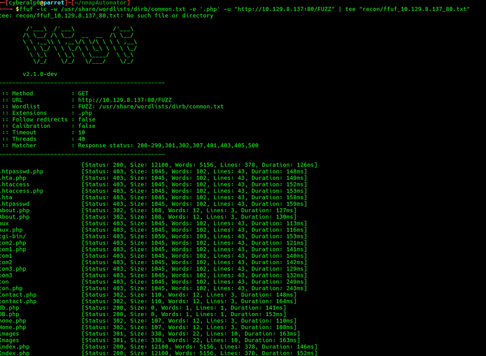 Directory Enumeration using the fuff.