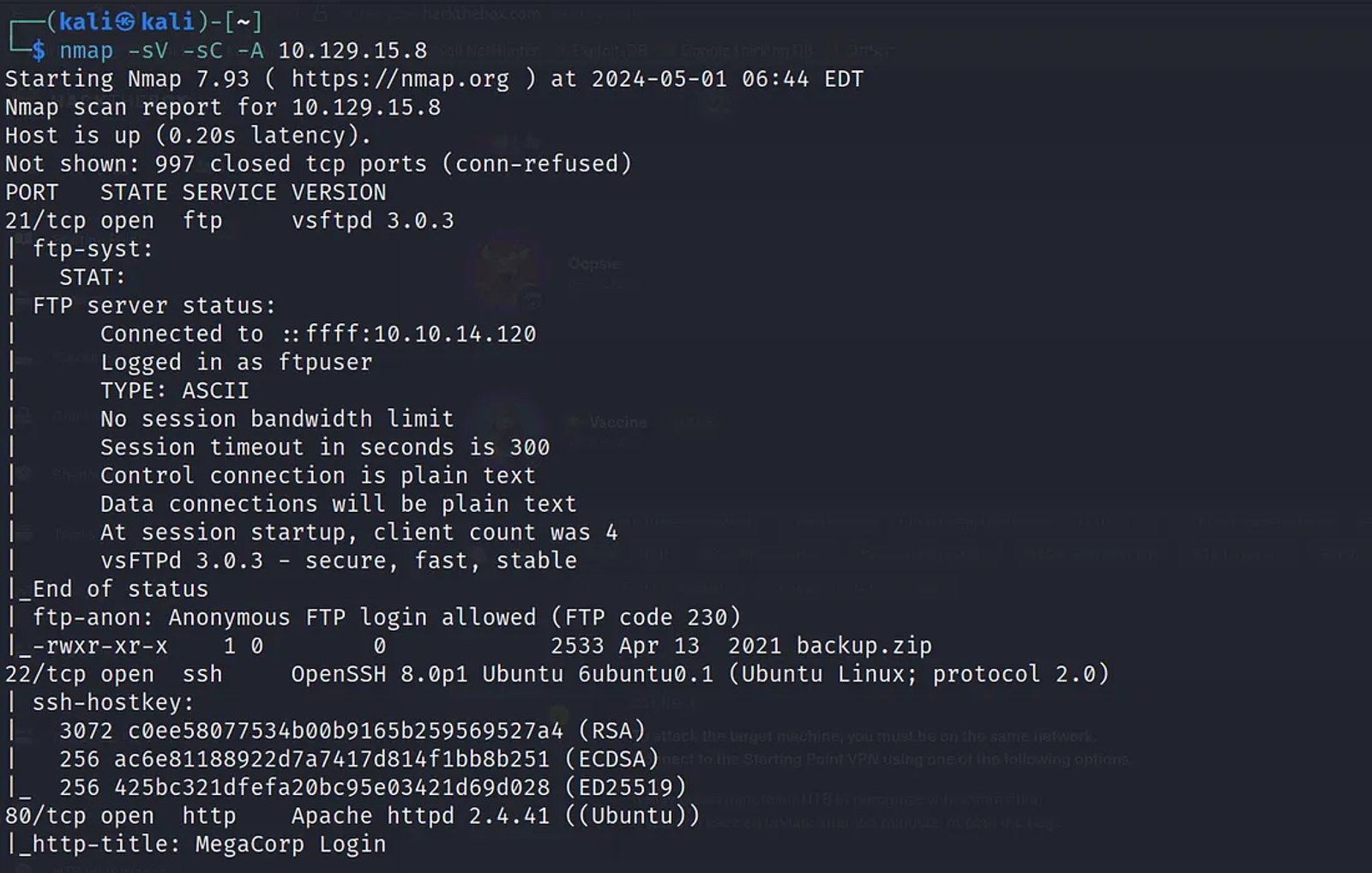 Scanning the target’s system using Nmap.
