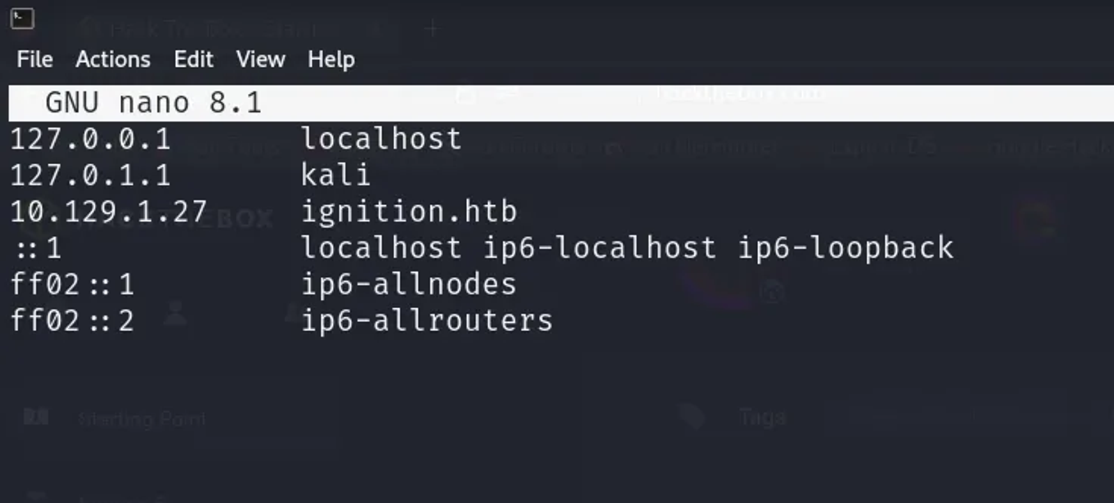 Resolving the IP of the “Ignition” machine inside the “hosts” file to be accessible through the web