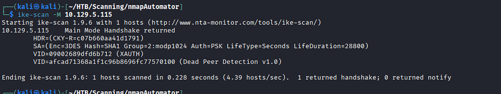 Performing Main Mode Aggressive Probing Using the ike-scan tool.