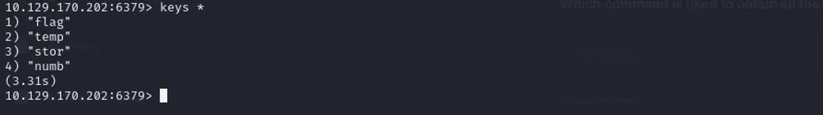 The keys that are present in the Redis database.