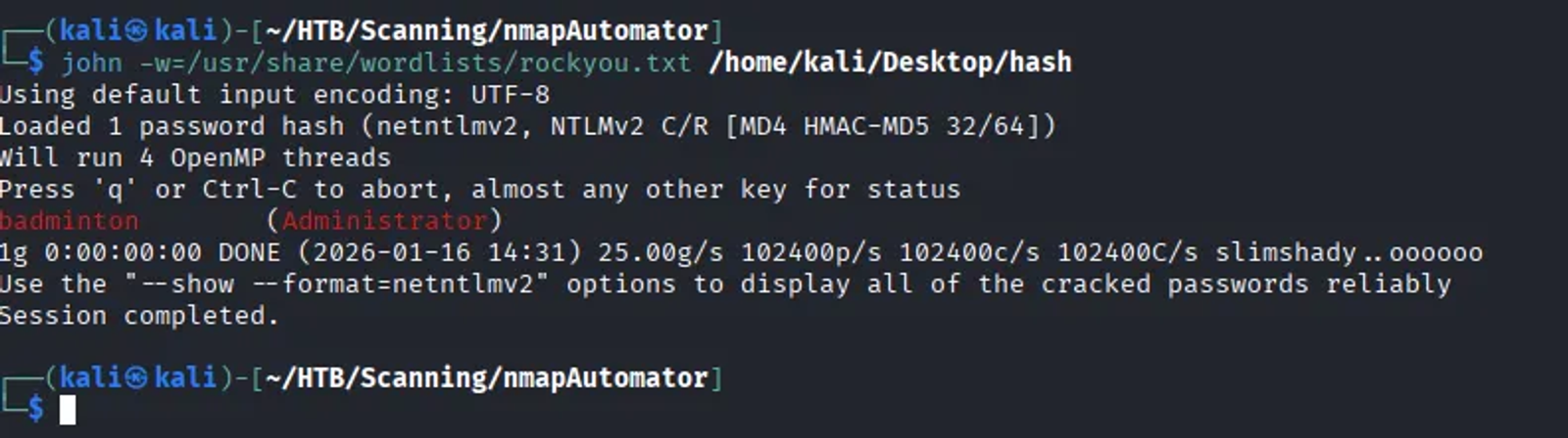 Cracking the password using johntheripper.