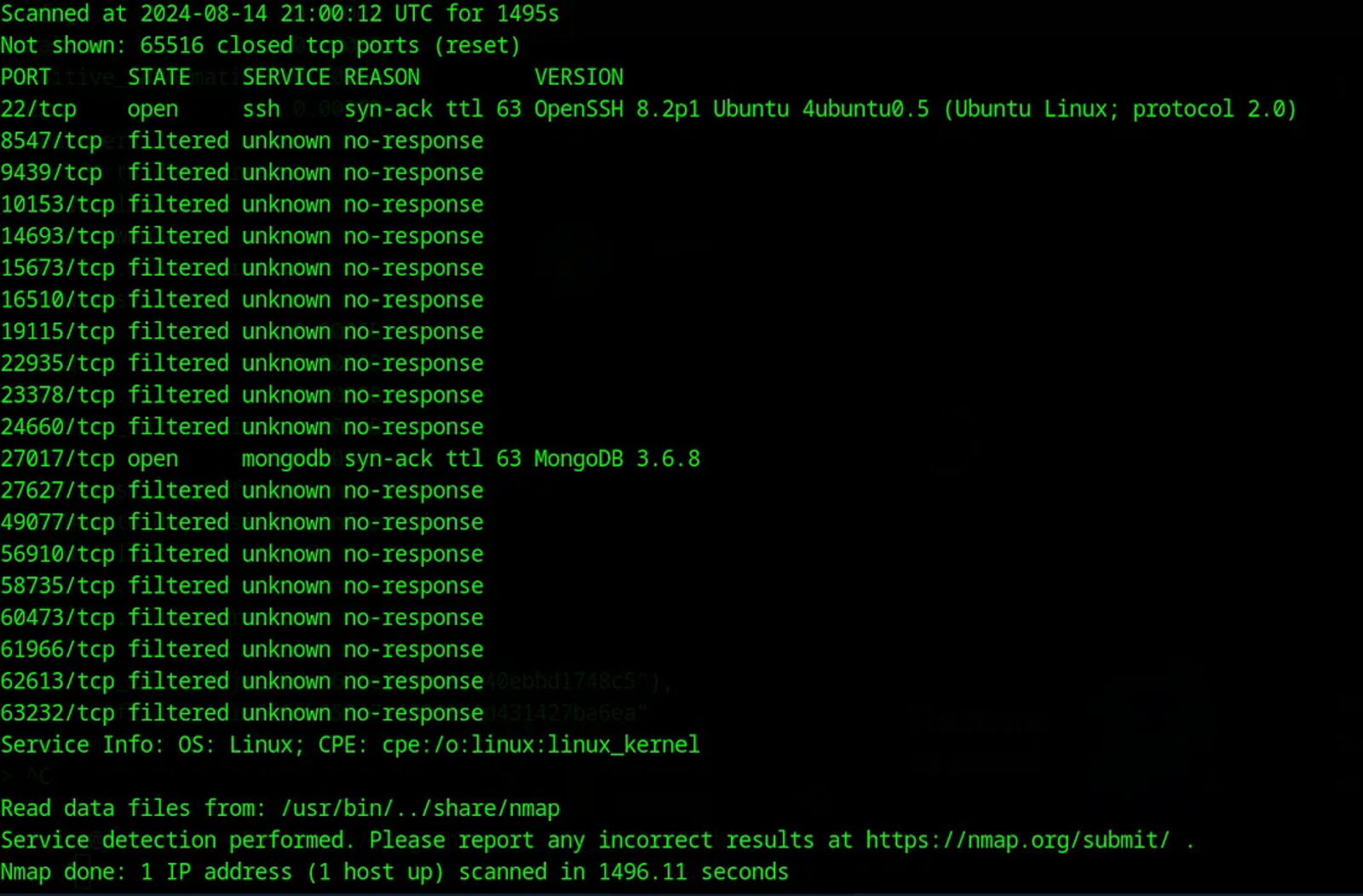 The remaining result of the Nmap scan.