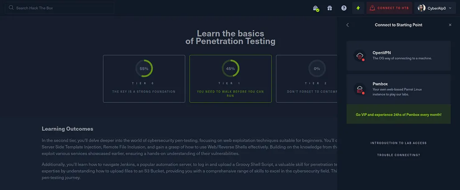 Connecting to the “Starting Lab” labs using OpenVPN.