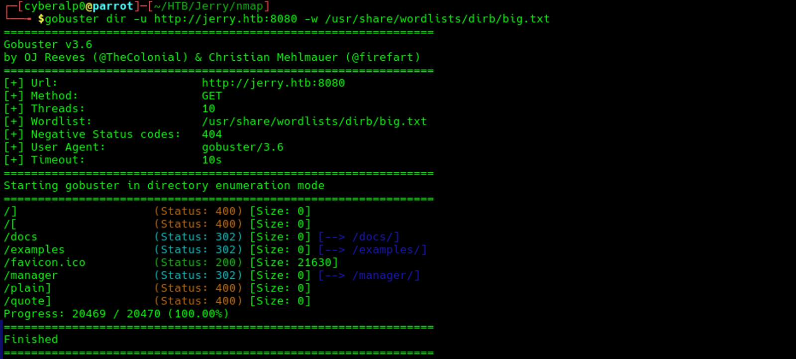 Preforming directory brute forcing on the target using gobuster