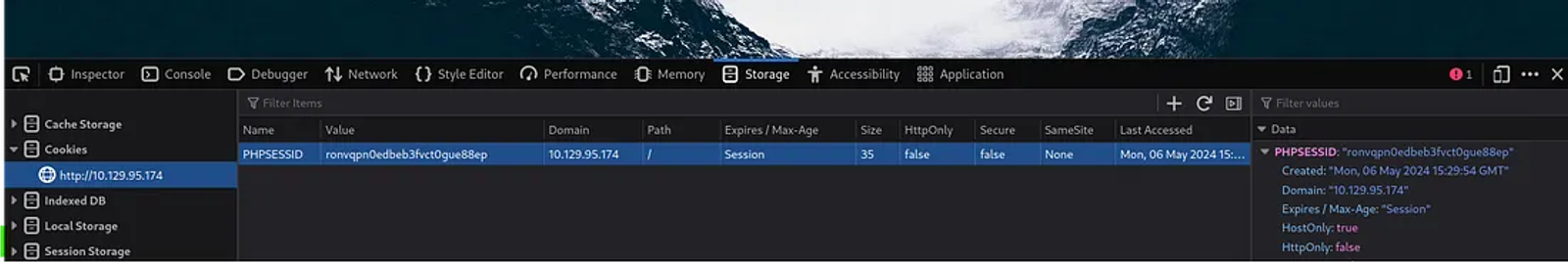 The Session ID of the admin user while searching for alpha in the search box.