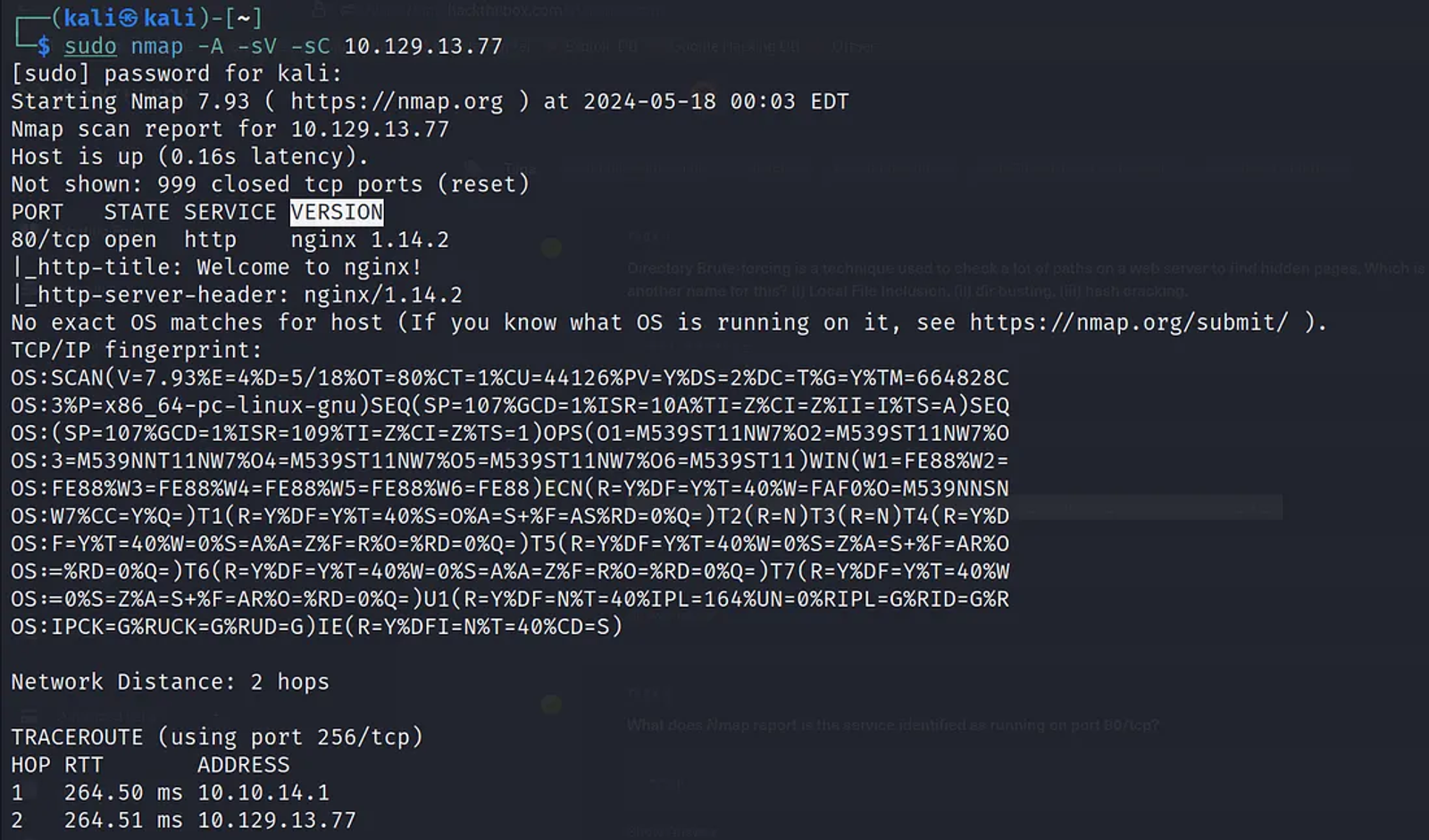 Performing Network Scan to the target to know more about the service versions.