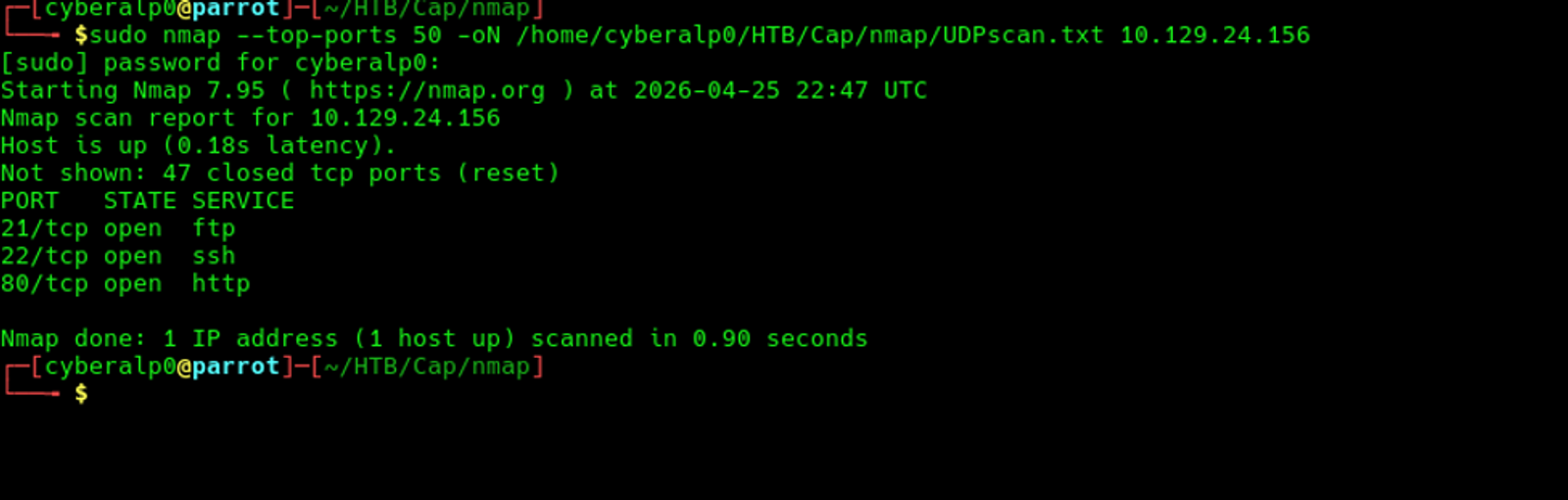 Preforming the UDP scan on the target