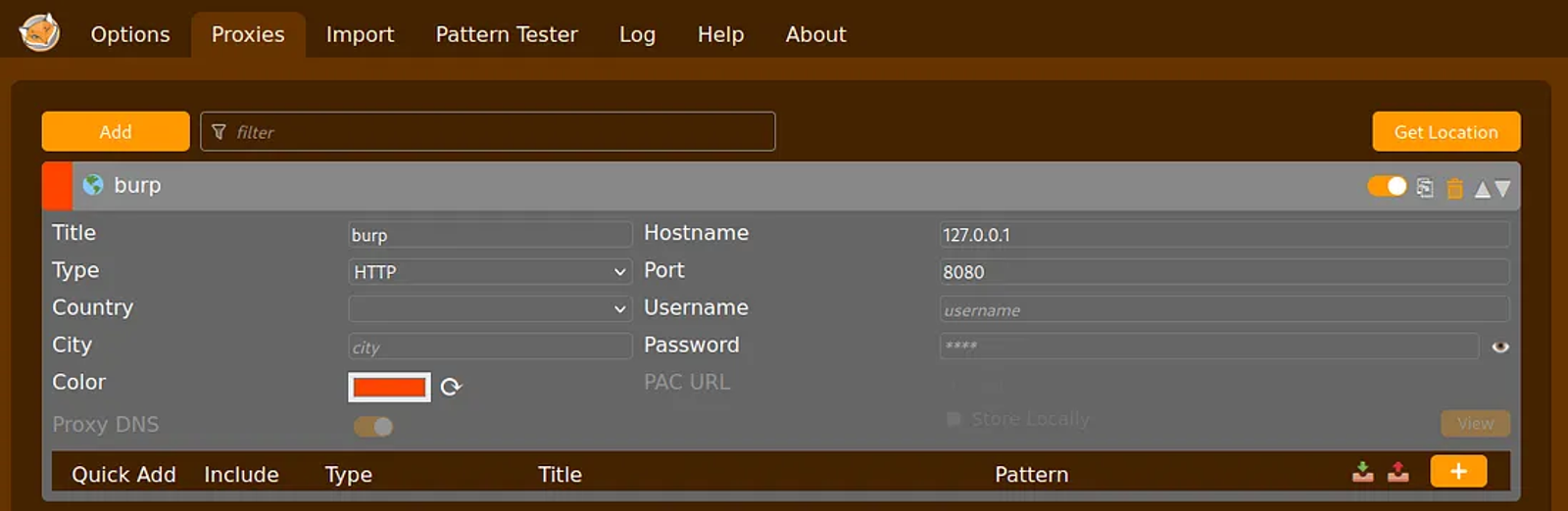 Filling in the blanks in FoxyProxy.