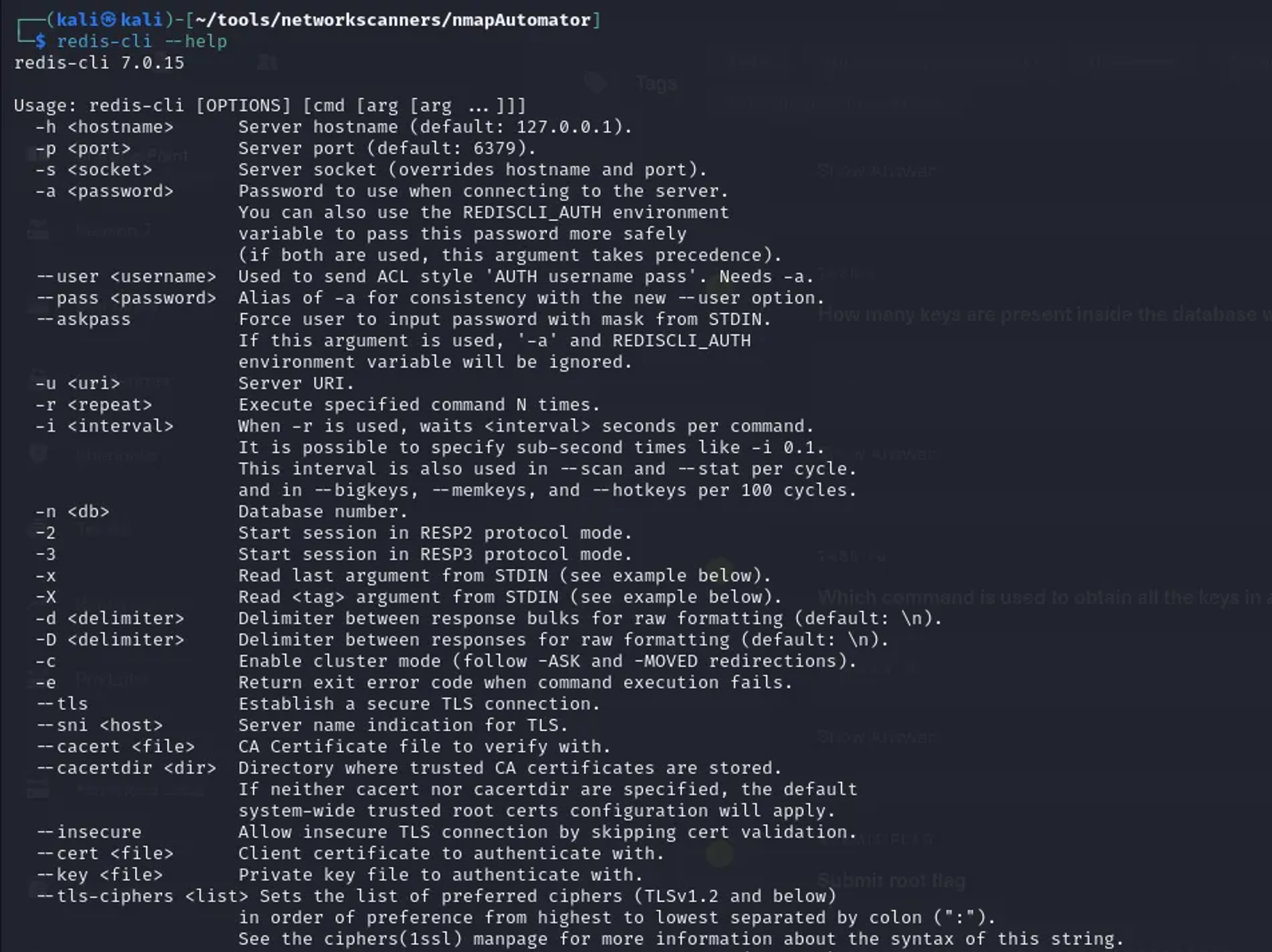 redis-cli options list.