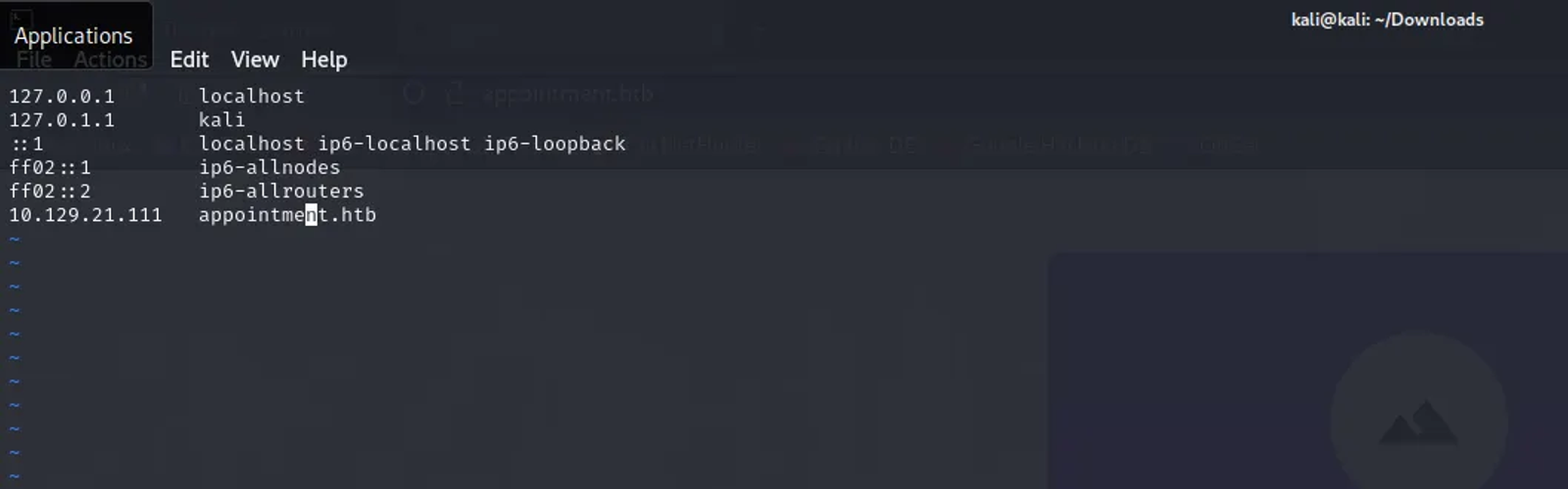 Resolving the IP address of the target web server in the local DNS server of kali.