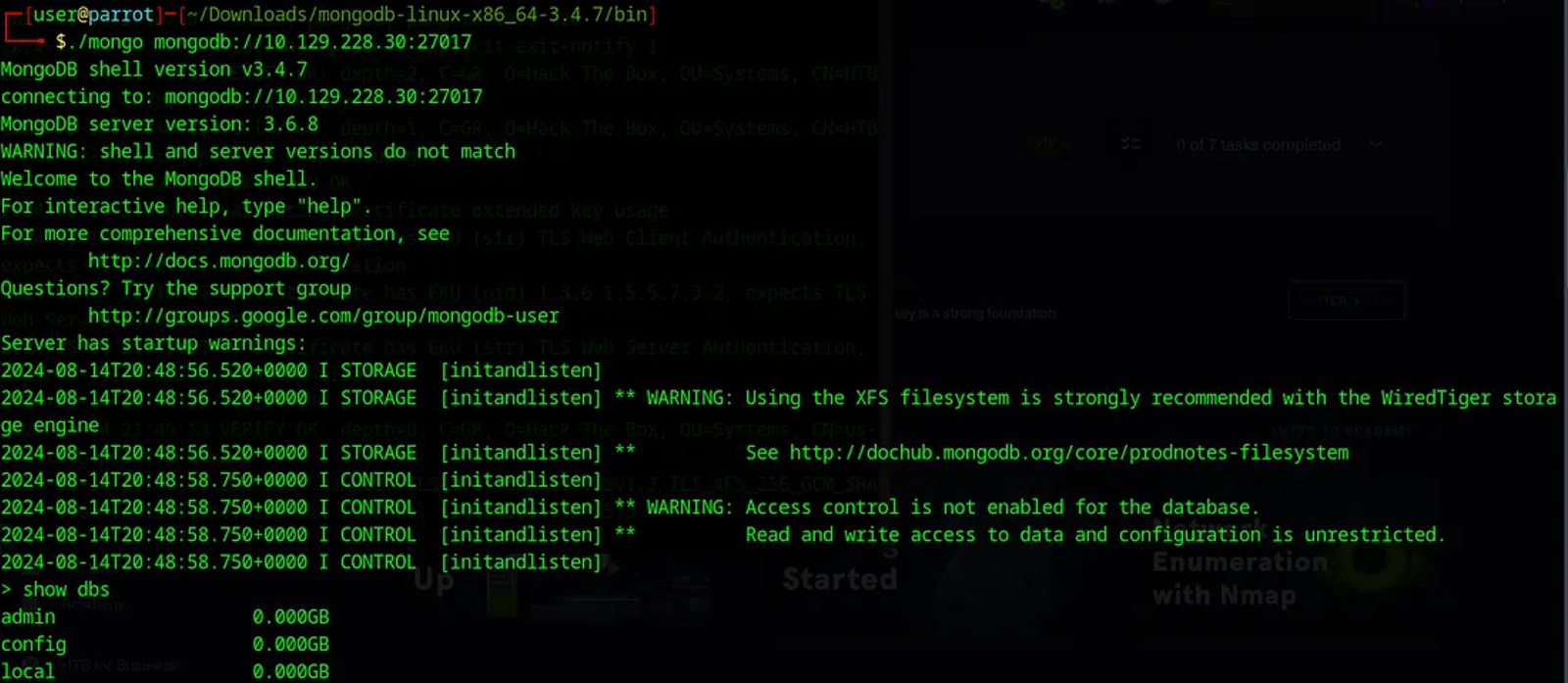 Interacting with the MongoDB using the MongoDB Clients Packages.