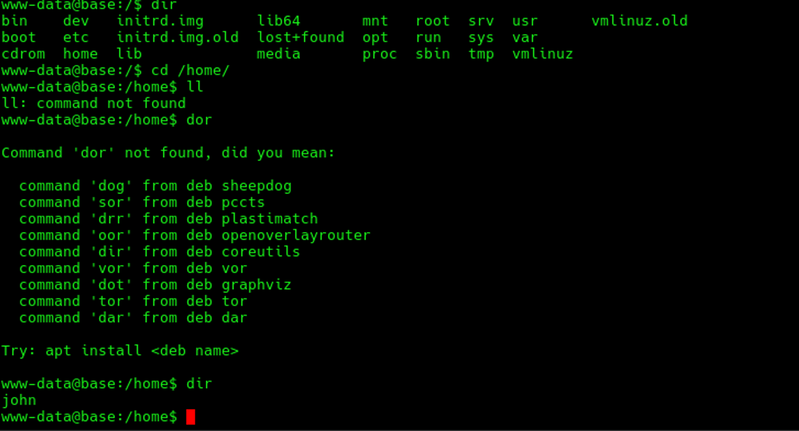 John is the ordinary user under the /home directory.