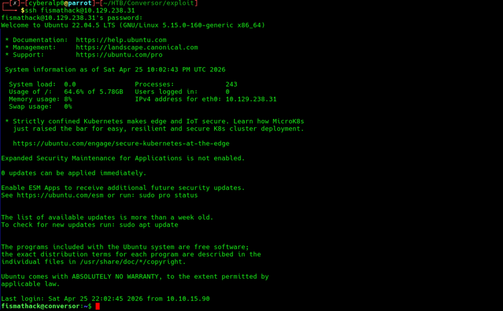 Getting access as fismathack user.