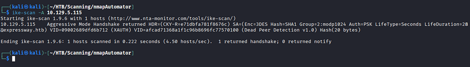 Preforming Aggressive Scanning Mode Using the ike-scan tool.