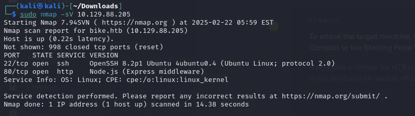 Running Nmap on the target machine to identify the opened ports and the running services through these ports.