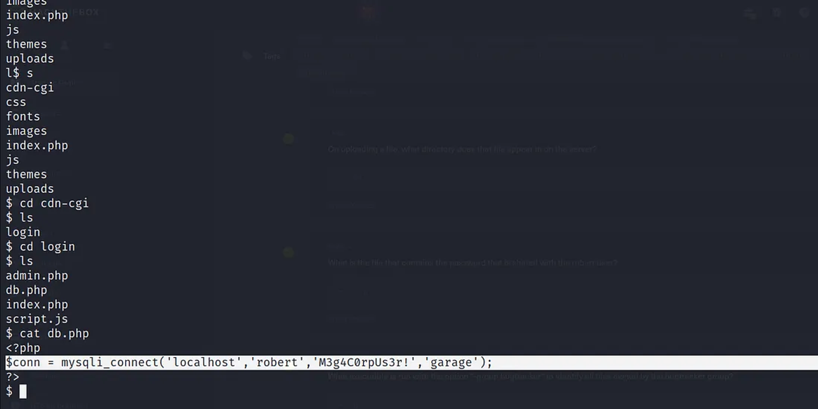 The password of the user Robert.