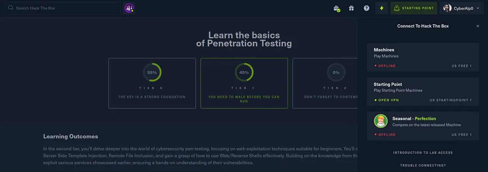 You are now connected successfully to the “Starting Point Servers” to solve the machines.