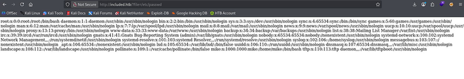 Displaying the user account information.