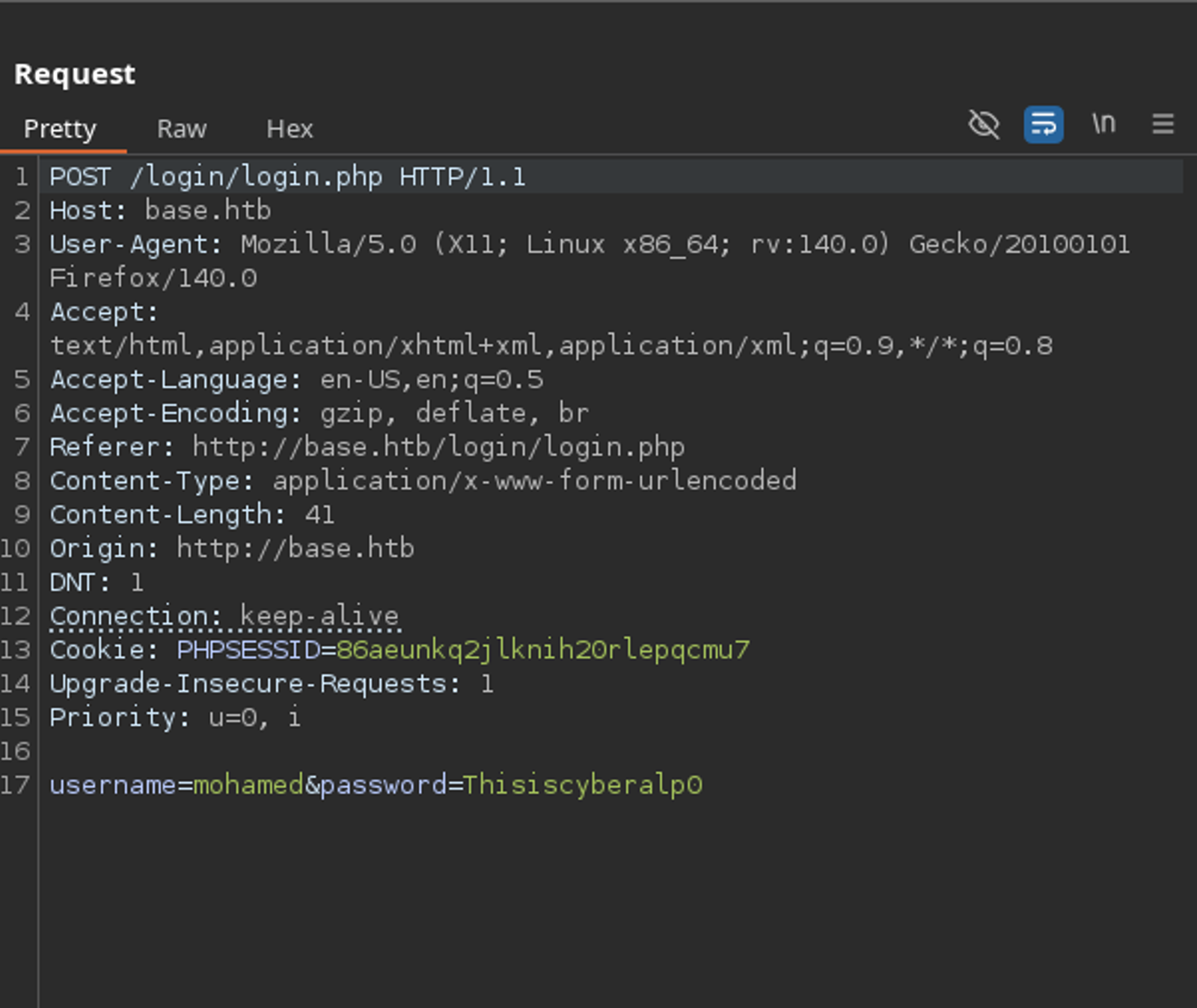 Analysing the request using the burpsuite.