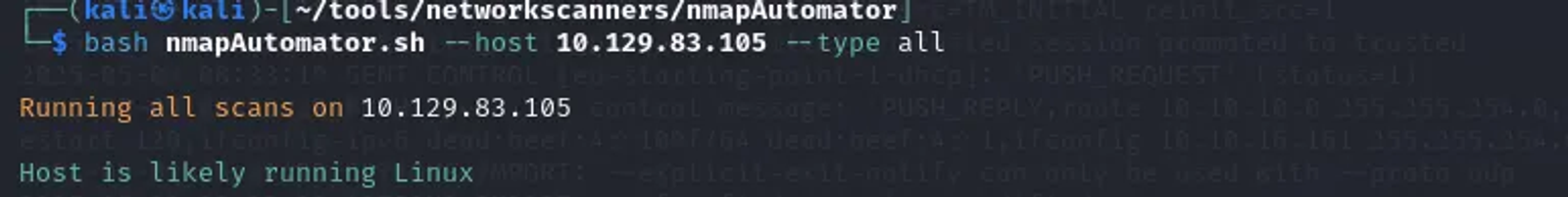 Performing a full scan on the target machine using Nmap Automator Tool.