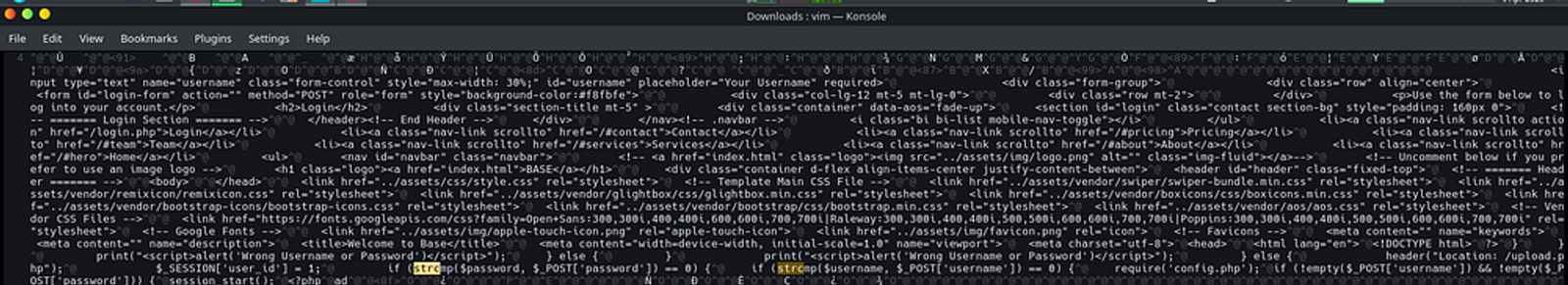 Finding out the strcmp() is the function used in PHP for validating the username and password.