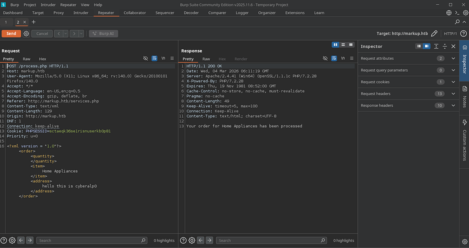 Intercepting the traffic using the burpsuite.