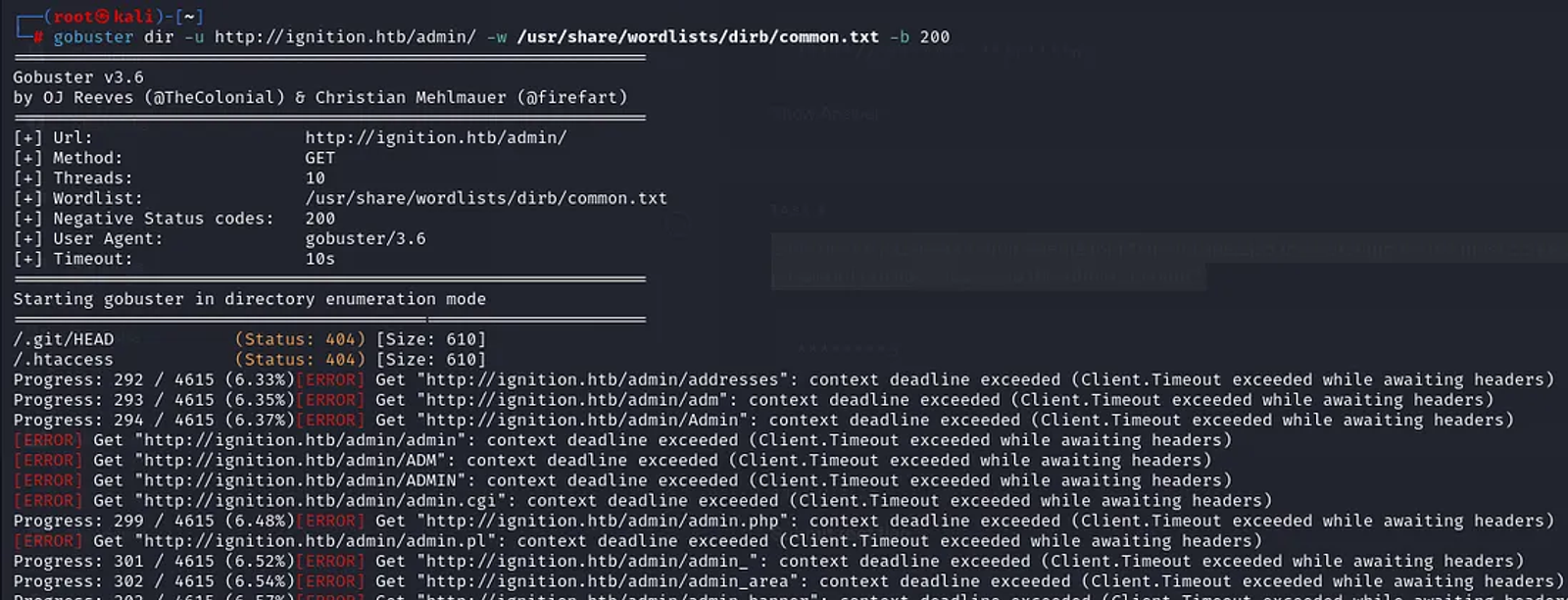 Adding the -b flag to the command to exclude an http status code that equals 200
