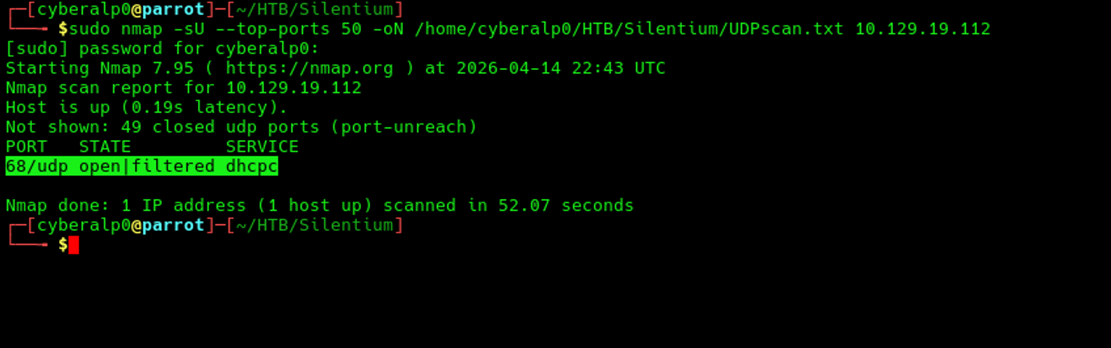 Preforming UDP Scan on the target's machine.