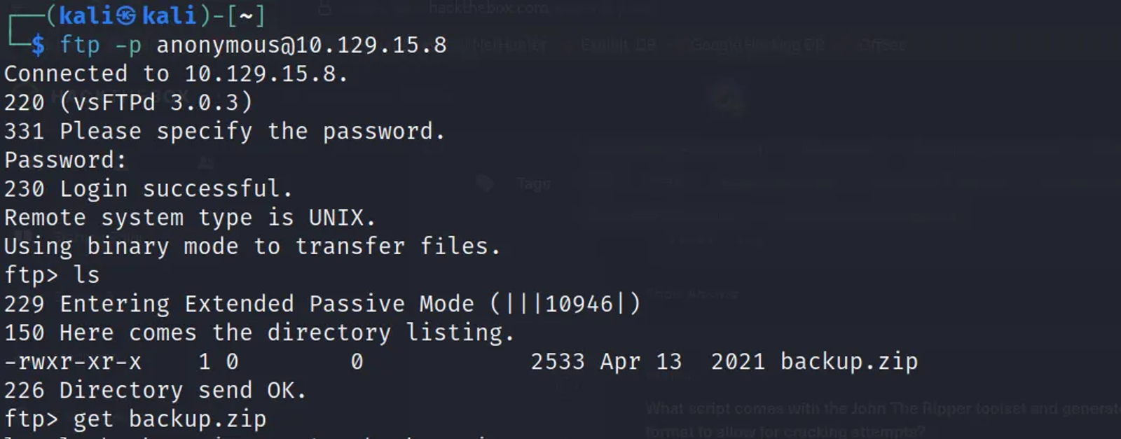 Login into the target system without a password using the username anonymous